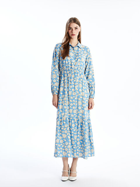LCW Modest Collared Neck Patterned Women's Dress - S55643Z8-LQQ