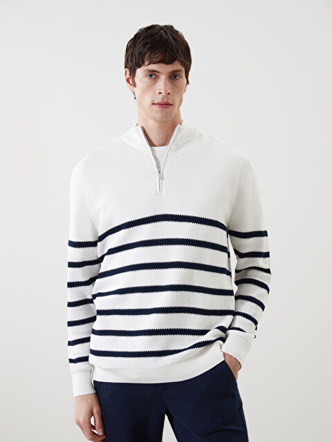 LCW Vision Dik Yaka Uzun Kollu Çizgili Erkek Triko Kazak - S55703Z8-SZ5