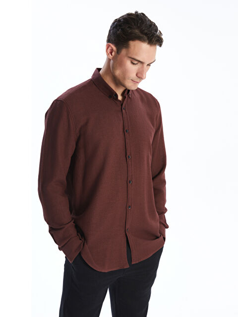 LCW Vision Slim Fit Uzun Kollu Armürlü Erkek Gömlek - S55717Z8-HFA