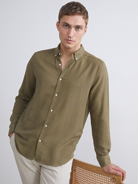 LCW Vision Slim Fit Uzun Kollu Armürlü Erkek Gömlek - S55717Z8-SYJ