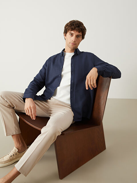 SOUTHBLUE Slim Fit Uzun Kollu Armürlü Erkek Gömlek - S55719Z8-RFH