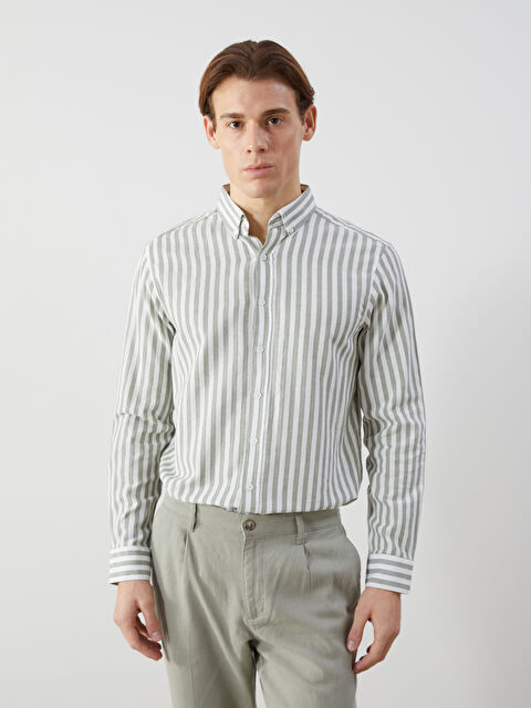 LCW Vision Regular Fit Uzun Kollu Çizgili Poplin Erkek Gömlek - S55722Z8-LFT