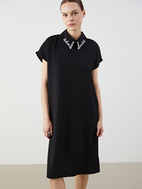 LCW Comfort Сукня з відкладним коміром, прикрашена стразами