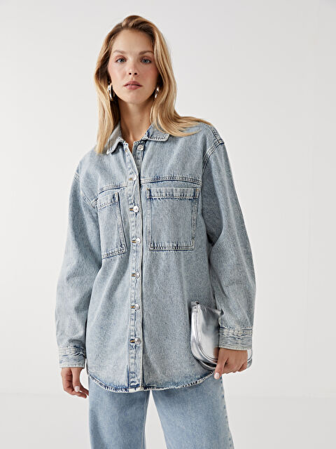 LCWAIKIKI Classic Collared Neck Women's Denim Jacket - S55860Z8-H45