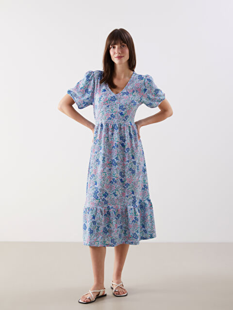 LCW Comfort V Neck Floral Women's Dress - S56020Z8-LTY