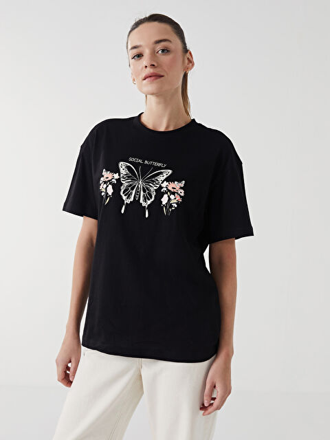 LCW Modest Crew Neck Printed Jersey Women's T-Shirt - S56033Z8-CVL