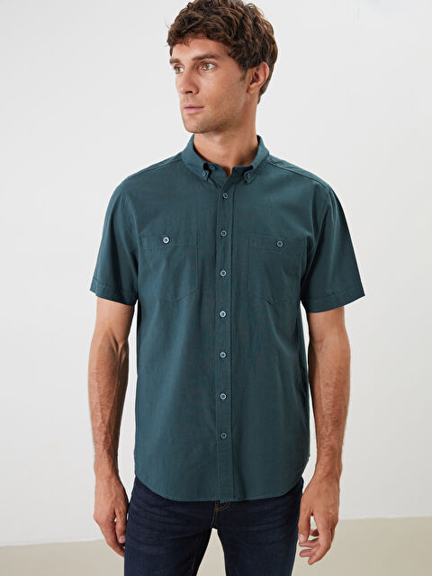 LCWAIKIKI Classic Regular Fit Kısa Kollu Keten Görünümlü Erkek Gömlek - S56055Z8-H9W