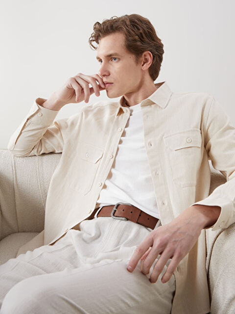 LCWAIKIKI Classic Rahat Kalıp Uzun Kollu Keten Karışımlı Erkek Gömlek - S56072Z8-CZB