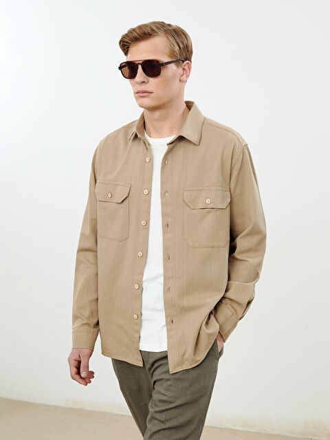 LCWAIKIKI Classic Rahat Kalıp Uzun Kollu Keten Karışımlı Erkek Gömlek - S56072Z8-YS0