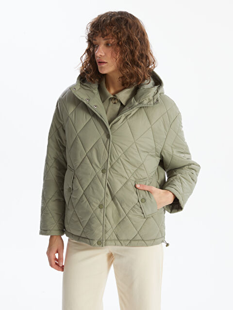 XSIDE Kapüşonlu Kapitone Oversize Kadın Şişme Mont - S56082Z8-KEL