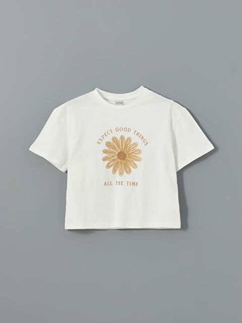 LCW Kids Bisiklet Yaka Çiçekli Kız Çocuk Tişört - S56180Z4-R9J