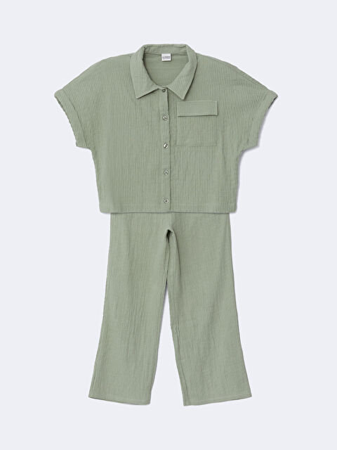 LCW Kids Kısa Kollu Kız Çocuk Gömlek ve Pantolon - S56206Z4-YUA