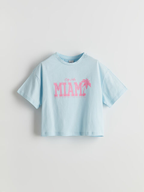 LCW Kids Bisiklet Yaka Miami Baskılı Kız Çocuk Crop Tişört - S56230Z4-FUX