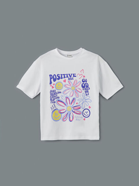 LCW Kids Bisiklet Yaka Çiçekli Kız Çocuk Tişört - S56233Z4-FFB