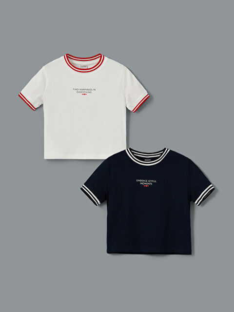 LCW Kids Bisiklet Yaka Kız Çocuk Crop Tişört 2'li - S56241Z4-FDU