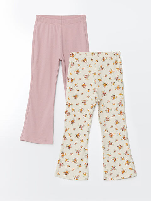 LCW Kids Beli Lastikli Çiçekli Kız Çocuk Tayt Pantolon 2'li - S56258Z1-FHR