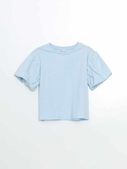 LCW Kids Bisiklet Yaka Taşlı Kız Çocuk Tişört - S56462Z4-FUX