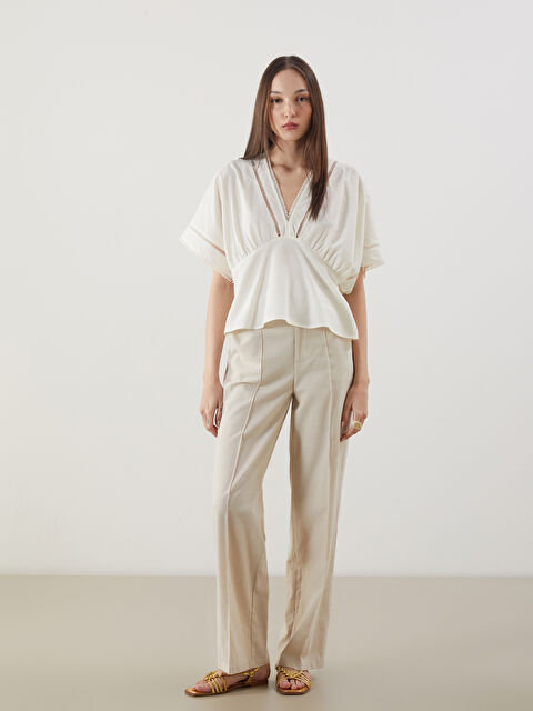 LCW Vision Keten Karışımlı Kadın Pileli Pantolon - S56563Z8-CR8