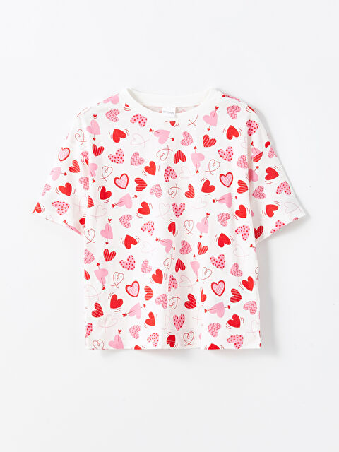 LCW Kids Bisiklet Yaka Kalp Baskılı Kız Çocuk Pijama Üst - S56866Z4-LRA