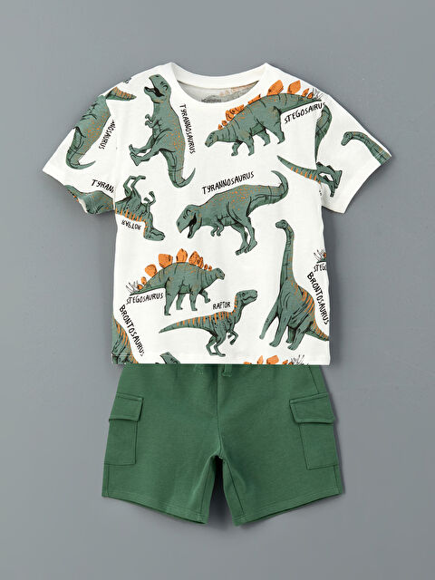 LCW Kids Ensemble T-Shirt et Short pour Garçons Imprimé Dinosaure à Col Rond (Lot de 2) - S56882Z1-LRA