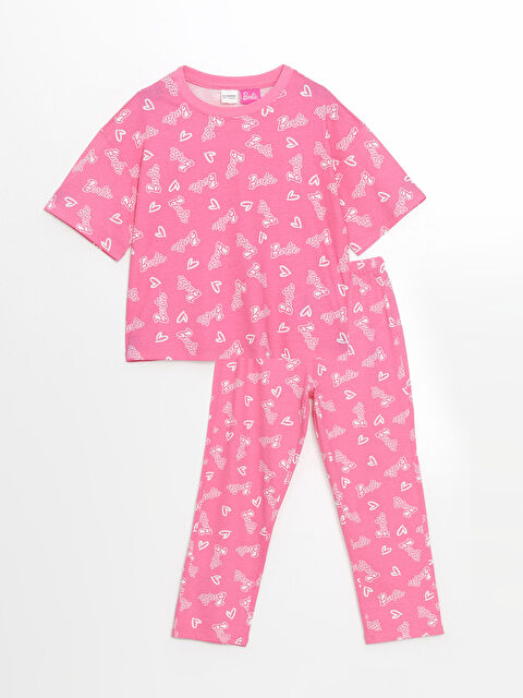 LCW Kids Bisiklet Yaka Barbie Baskılı Kız Çocuk Pijama Takımı - S56934Z4-LT4