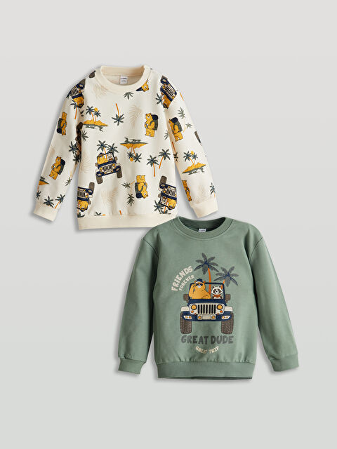 LCW Kids Bisiklet Yaka Baskılı Erkek Çocuk Sweatshirt 2'li - S56952Z1-GX7