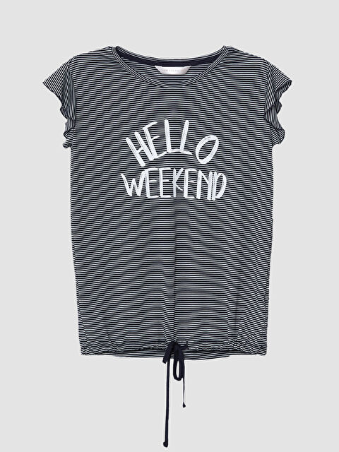 LCW DREAM Bisiklet Yaka Çizgili Kadın Pijama Üst