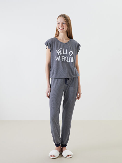 LCW DREAM Bisiklet Yaka Çizgili Kadın Pijama Takımı - S56966Z8-LGS