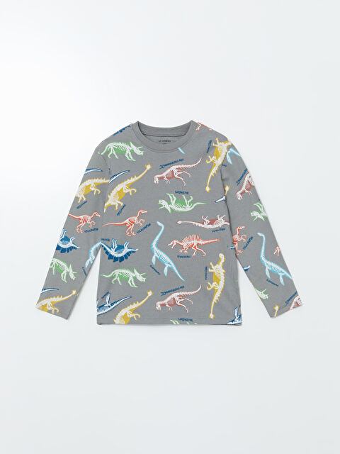 LCW Kids Bisiklet Yaka Dinozor Baskılı Erkek Çocuk Tişörtü