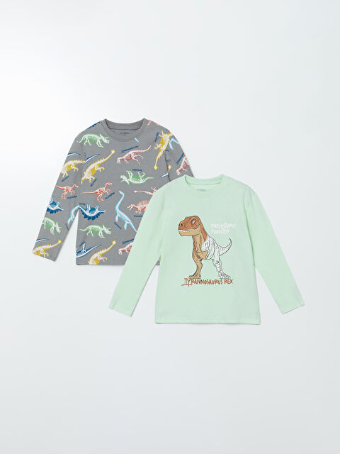 LCW Kids Bisiklet Yaka Baskılı Erkek Çocuk Tişört 2'li - S56992Z1-FVR