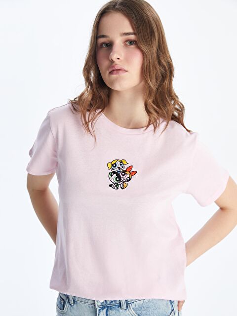 XSIDE Crew Neck Powerpuff Girls Embroidered Women's T-Shirt - S57067Z8-YQ2