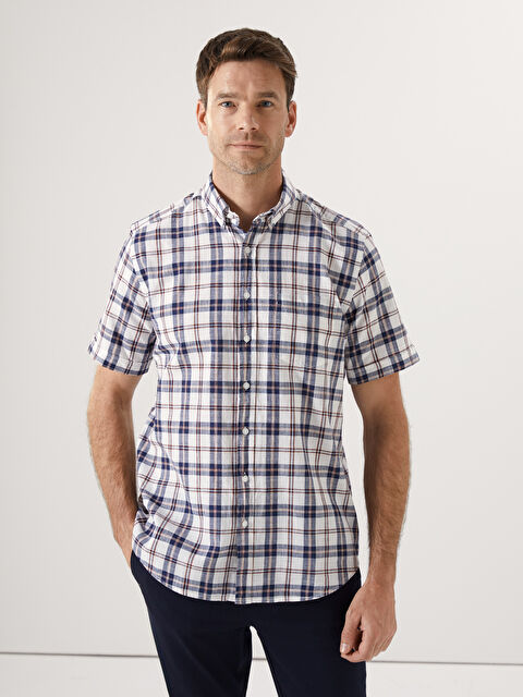LCWAIKIKI Classic Regular Fit Kısa Kollu Ekose Poplin Erkek Gömlek - S57185Z8-QJF