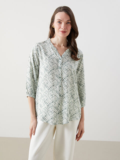 LCW Grace Notch Neck Patterned Women's Blouse - S57200Z8-LRF