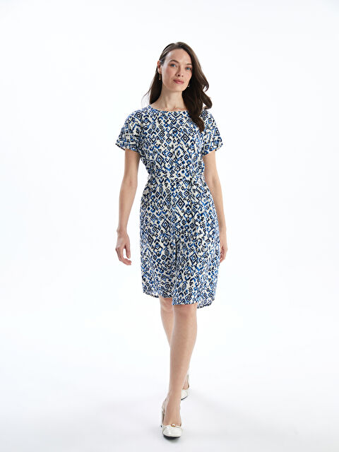 LCW Grace Στρογγυλή Λαιμόκοψη Με Σχέδια Φόρεμα Μίνι για Γυναίκες