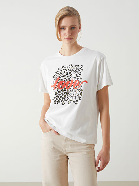 LCW Vision Bisiklet Yaka Baskılı Kadın Tişört - S57309Z8-R9J