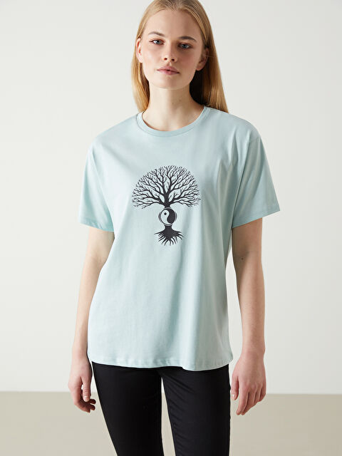 LCW Vision Bisiklet Yaka Baskılı Kadın Tişört - S57311Z8-GAQ