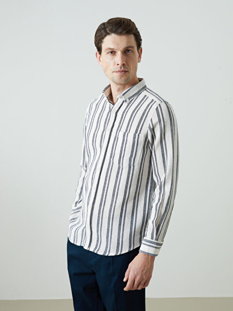 LCWAIKIKI Classic Regular Fit Uzun Kollu Çizgili Poplin Erkek Gömlek - S57314Z8-DWP