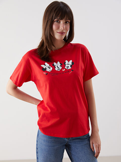 LCW Comfort Ženska majica okruglog izreza sa otiskom Minnie Mouse - S57401Z8-HC3