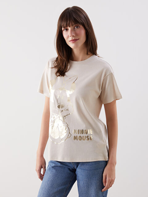 LCW Comfort Ženska majica okruglog izreza sa otiskom Minnie Mouse