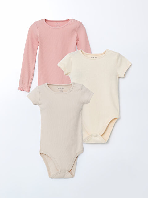 LCW baby Basic Kız Bebek Çıtçıtlı Bodysuit 3'lü - S57472Z1-FKR