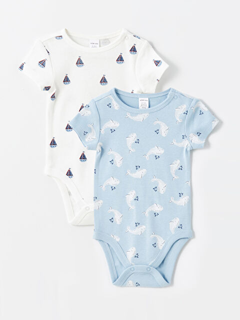 LCW baby Bisiklet Yaka Uzun Kollu Baskılı Erkek Bebek Çıtçıtlı Bodysuit  2'li - S57503Z1-LRA