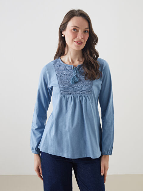 LCW Grace Bisiklet Yaka Nakışlı Bluz - S57572Z8-GN6