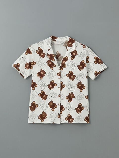 LCW Young Gömlek Yaka Ayı Teddy Baskılı Kadın Pijama Üstü - S57749Z8-LRA