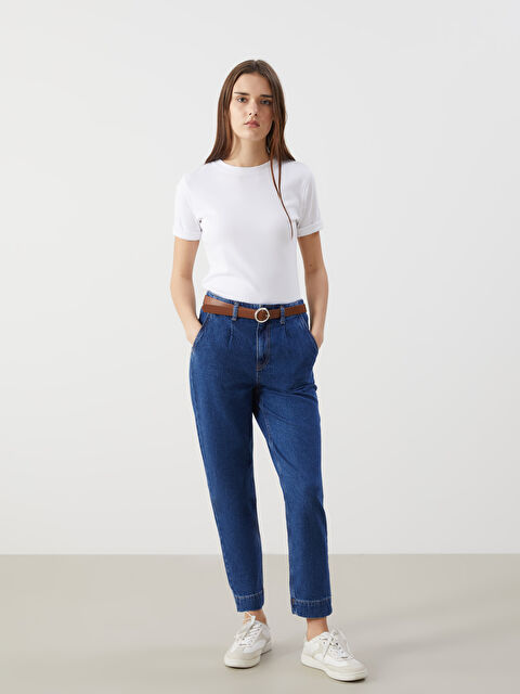 LCW Jeans Beli Kemerli Mom Fit Kadın Jean Pantolon - S57786Z8-507