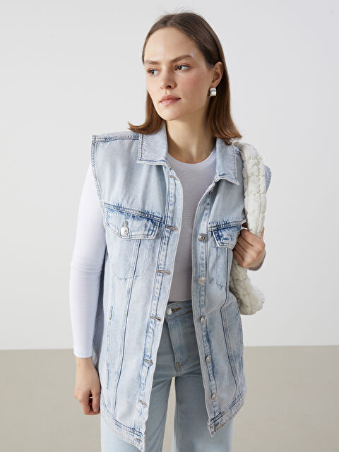 LCW Modest Женский джинсовый жилет с отложным воротником - S57866Z8-311