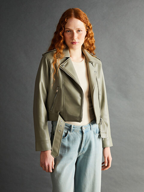 LCW Vision Biker Yaka Kadın Deri Görünümlü Ceket - S57969Z8-K6G