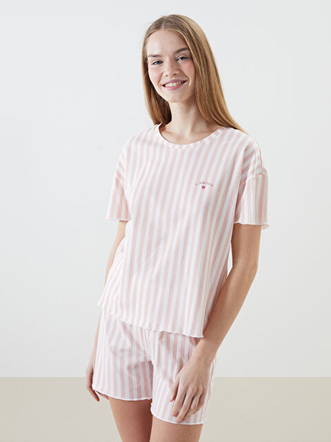 LCW Young Bisiklet Yaka Çizgili Kadın Şortlu Pijama Takımı - S58077Z8-LT4