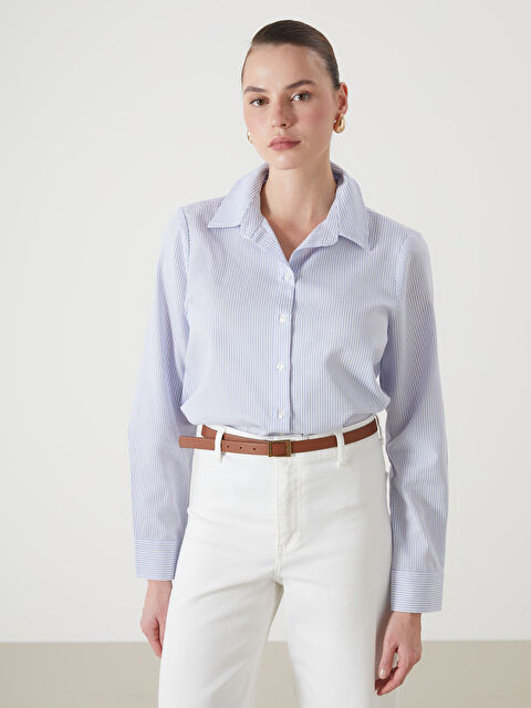 LCW Vision Çizgili Oxford Kadın Gömlek - S58217Z8-LGB