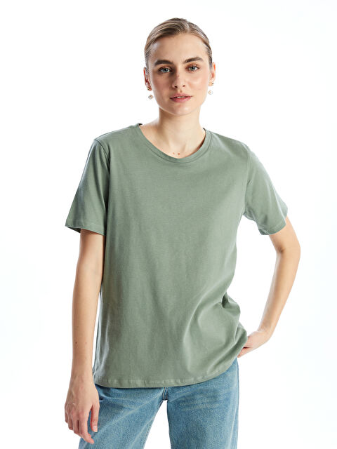 LCWAIKIKI Classic Bisiklet Yaka Kadın Tişört - S58228Z8-GN2