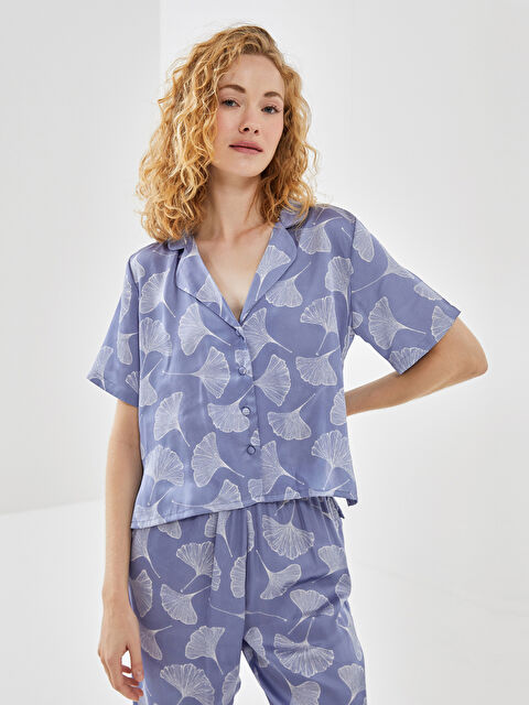 LCW DREAM Gömlek Yaka Desenli Saten Kadın Pijama Takımı - S58362Z8-LSB